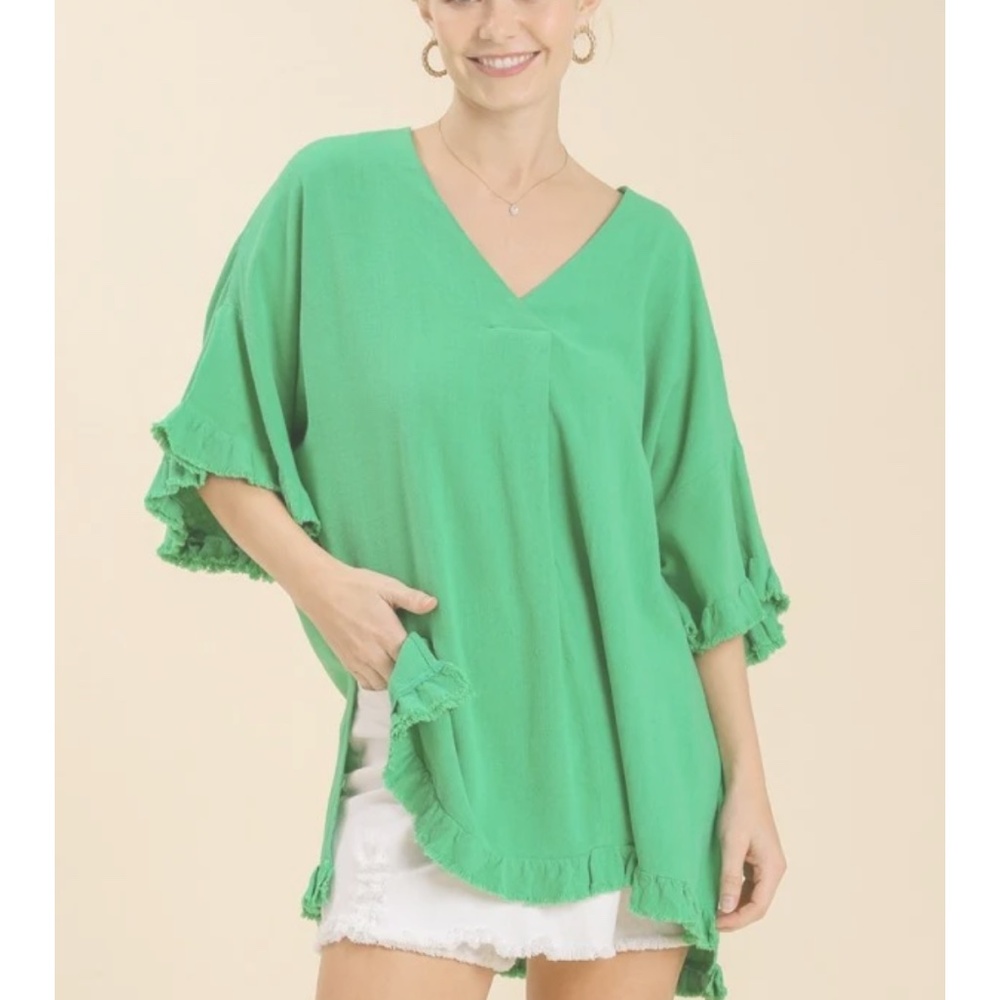 Umgee Mint Green Linen Blend Tunic Top